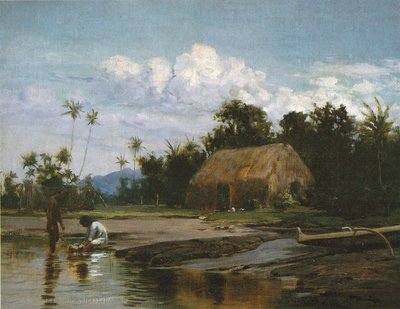 Grass House with Two Figures by D. Howard Hitchcock
